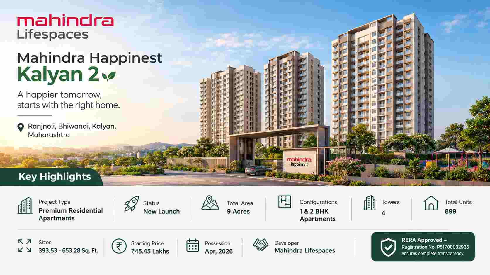 Mahindra Happinest Kalyan 2 Price